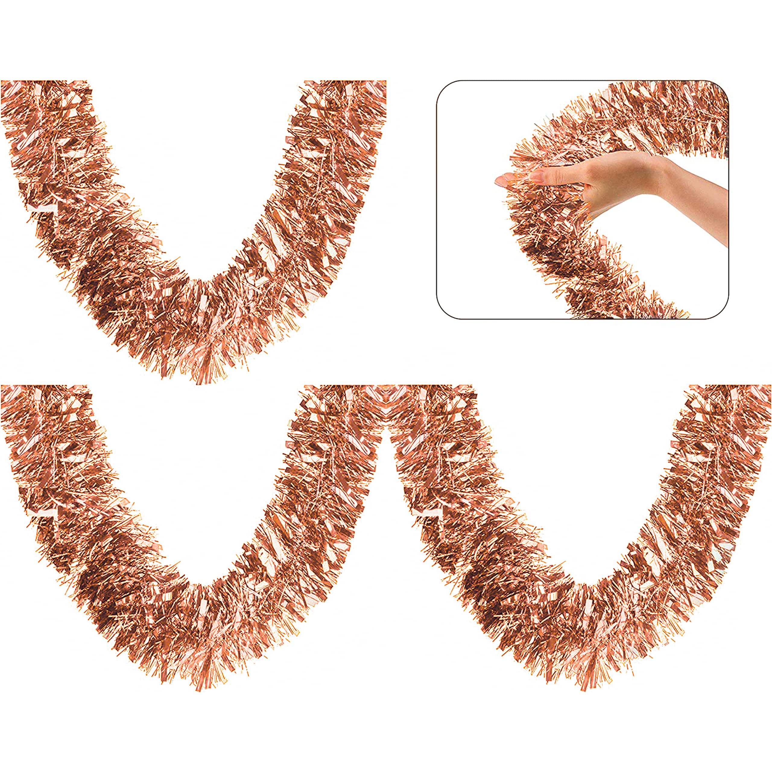 3x Rose Gold Christmas Party Decoration Tinsel, Decoration Holographic Chunky Tinsel size-2m (Rose Golden, 3)