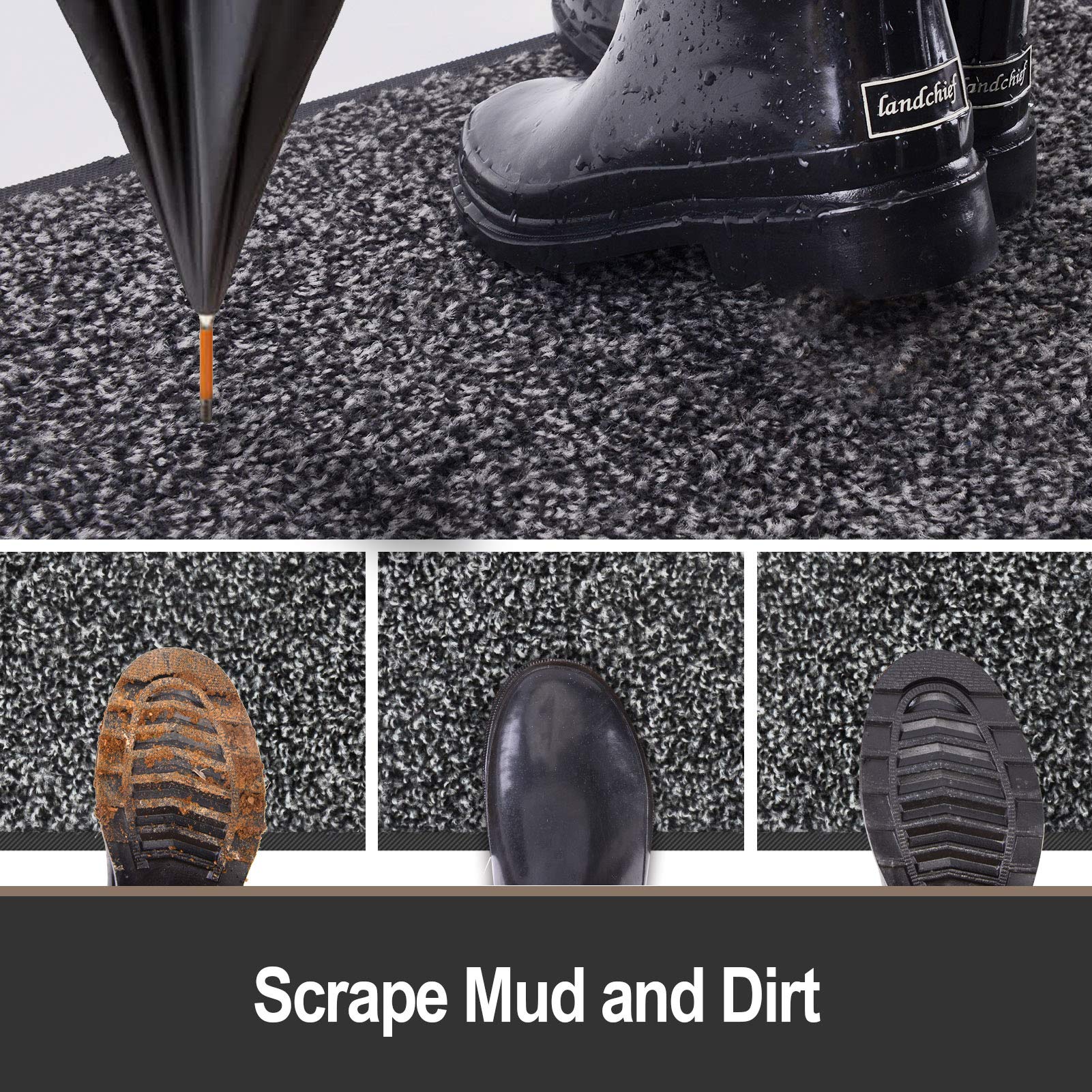 Mibao Dirt Trapper Door Mat for Indoor&Outdoor, 24" x 36", Grey Black