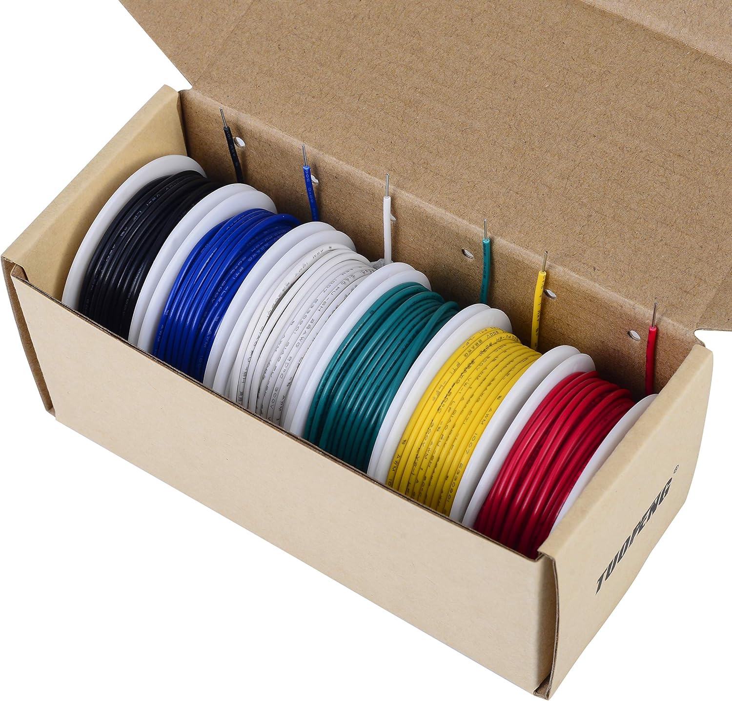 TUOFENG 22 awg Solid Wire-Solid Wire Kit-6 different colored 30 Feet spools 22 gauge Jumper wire- Hook up Wire Kit - - 
