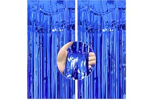 TOPPOT 2 Pack 3.3x8.2 ft Blue Foil Fringe Curtains Backdrop, Tinsel Curtain Backdrop, Streamer Backdrop for Birthday Party, Graduation and Most Common Holiday Party Decorations