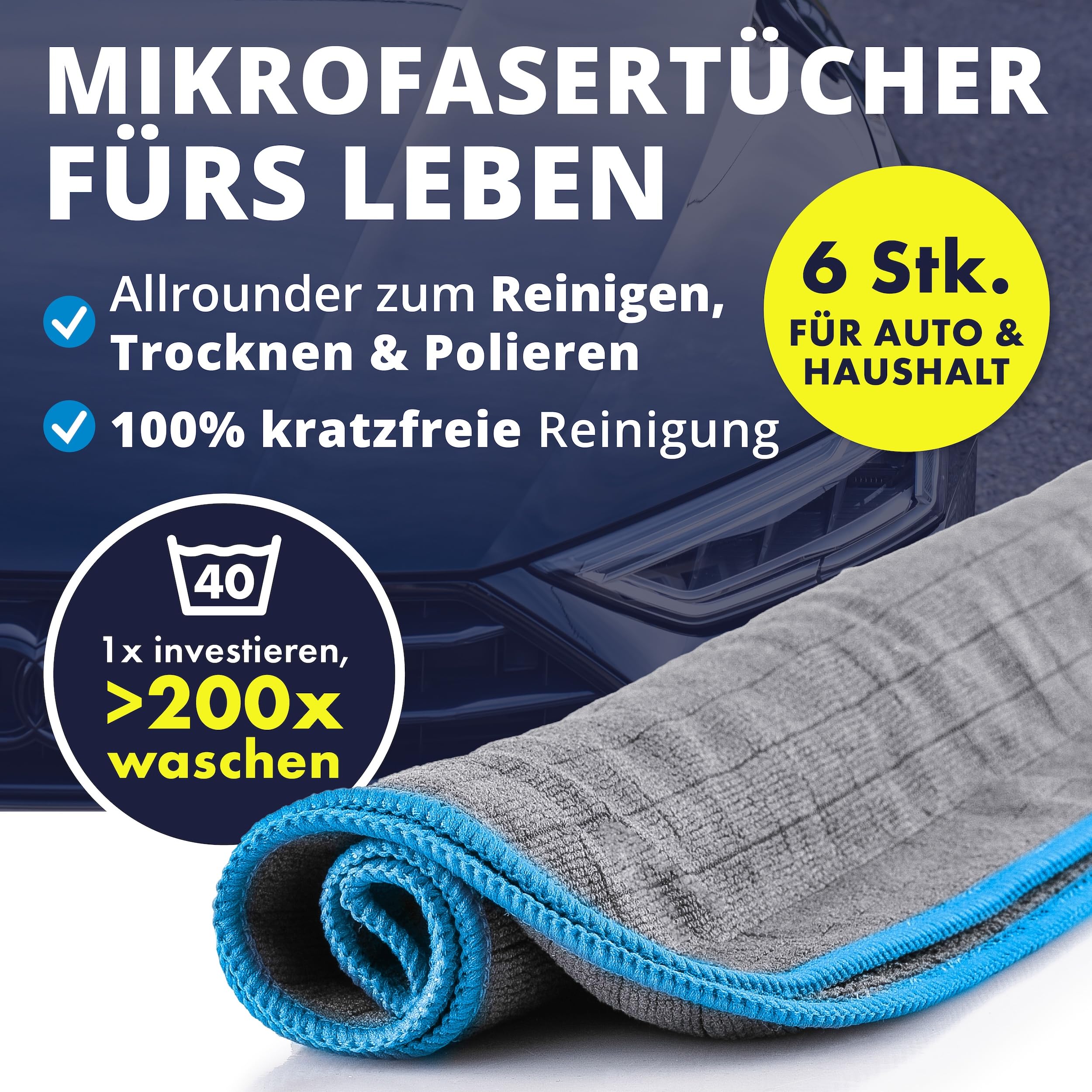 LICARGO® Detailer Auto Set 500ml inkl. 6 Premium Mikrofasertücher • Komplett-Set für Glanz & Abperleffekt • Quick Detailer Fahrzeug – Lack- & Sprühversiegelung Lackschutz gegen Wasserflecken & Schmutz 6