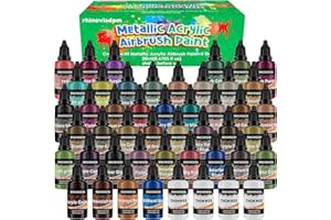 RHINOWISDOM Airbrush Paint - 44 Colors with 4 Thinner Metallic Airbrush Paint Set (0.67 oz), Air Brush Paint Water Based Acrylic for Metal, Plastic Models, Canvas, Wood (44 colors+4 thinner)