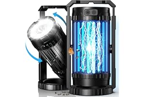 Evolpol Solar Bug Zapper Outdoor Mosquito Zapper, 4 in 1 Electric Mosquito Zapper with 5000mAh Battery, Portable & Rechargeable Fly Zapper with Spotlights Cordless Fly Trap for Camping & Garden(Black)