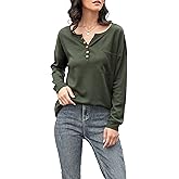 Iandroiy Womens Long Sleeve V-Neck Button Causal Tops Blouse T Shirt Waffle Knit Tunic Tops