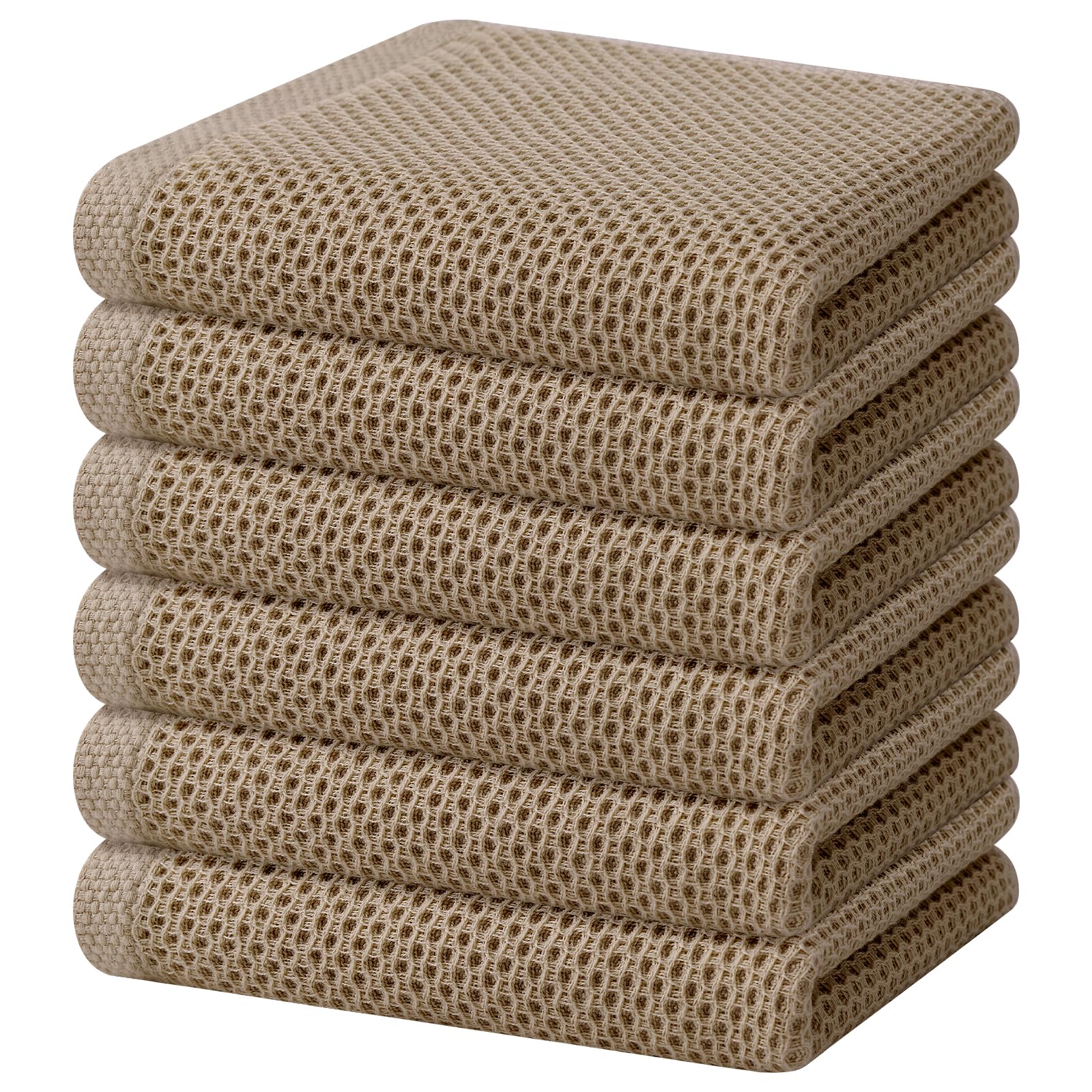 Photo 1 of Homaxy 100% Cotton Waffle Weave Kitchen Dish Towels, Ultra Soft Absorbent Quick Drying Cleaning Towel, 13 x 28 Inches, 6-Pack, Tan