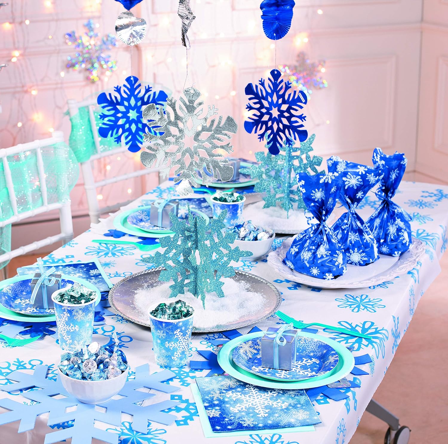 Amazon Com Blue Glitter Snowflake Centerpieces 2 Pieces Winter