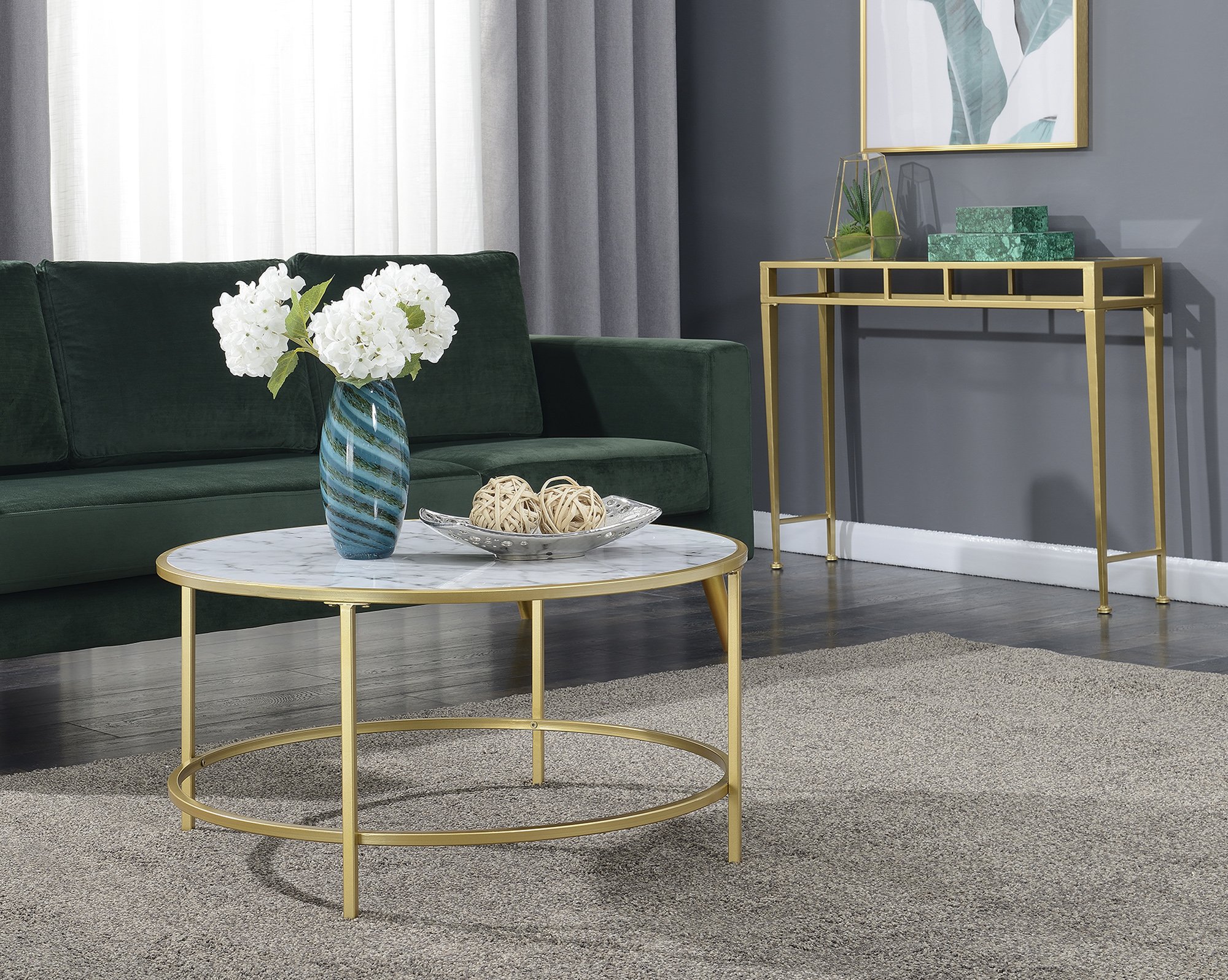 Convenience Concepts Gold Coast Faux Marble Round Coffee Table, White