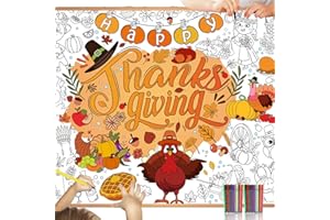 HOWAF Happy Thanksgiving Coloring Poster with 24 Paint Pens,Give Thanks Jumbo Paper Coloring Banner,Harvest Themed Giant Paper Colouring Tablecloth for Turkey Party Favors