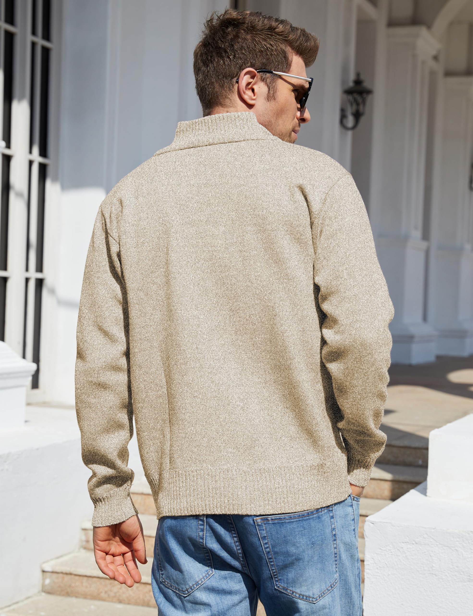 Yeokou Men's Casual Slim Full Zip Thick Knitted Cardigan Sweaters with Pockets