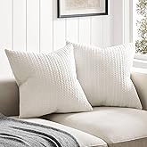 ZeeMart 100% Cotton Waffle Textured Throw Pillow Covers Set of 2, 22x22 Inch Ivory, Soft Farmhouse Decorative Couch Pillow Cases Off White Cushion Covers for Sofa Bed Living Room Home Decor