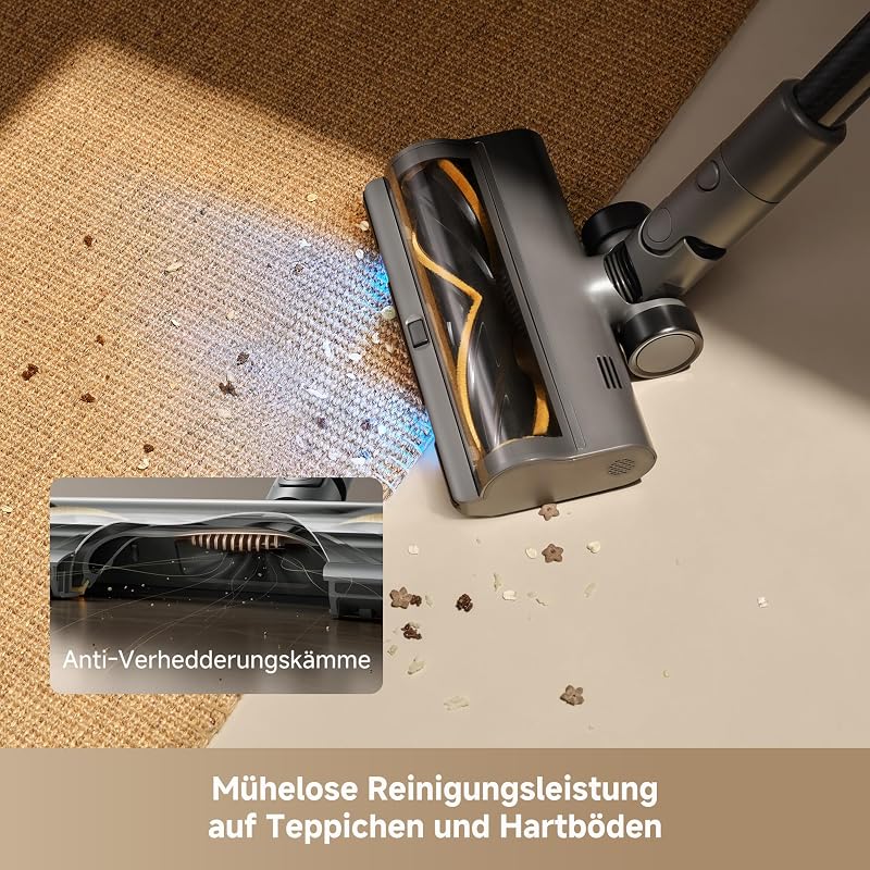 R30 Akku Staubsauger,22000Pa/190AW Saugkraft, EdgeReach-Seitenbürste