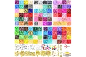 VTSHENY 14400pcs Glass Seed Beads for Jewelry Making Kit, 120 Colors 4mm Small Beads Kit Bracelet Beads with Letter Evil Eye Beads Jump Rings & Charms Pendants for Bracelets Making, DIY, Art and Craft