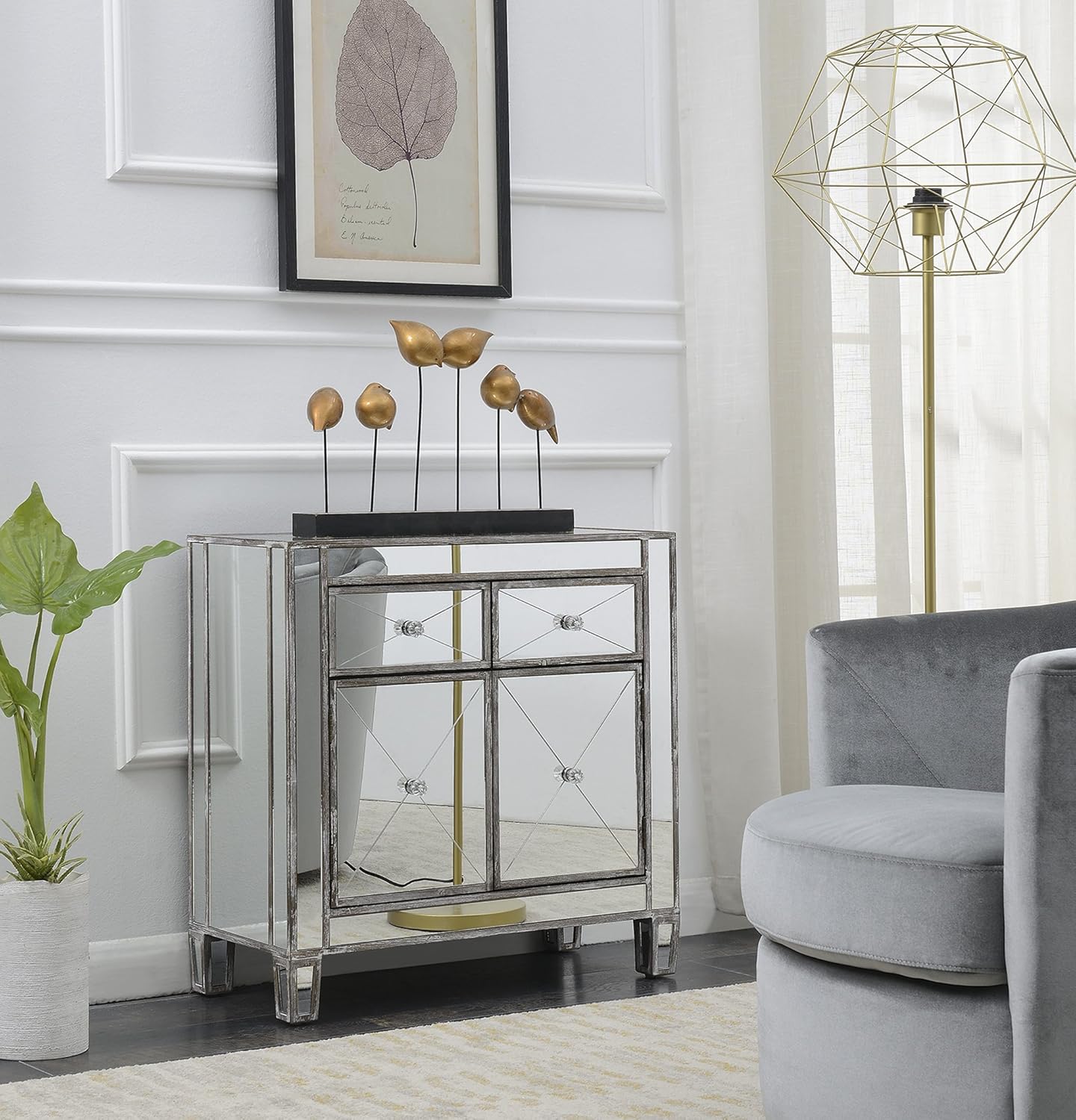 Convenience Concepts 413306WGY Gold Coast 2-Drawer Mirrored Cabinet Weathered Gray