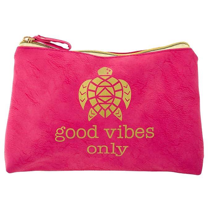 Good Vibes Only Turtle Pink 9 X 6 Inch Vegan Leather Cosmetic Bag Pouch