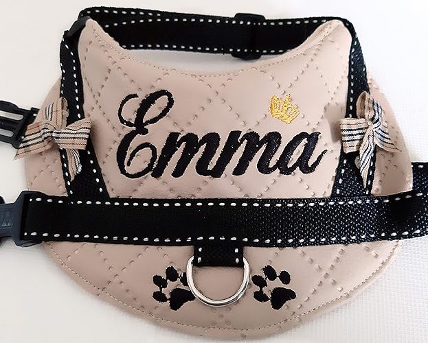 Hundegeschirr S M L XL XXL Brustgeschirr mit Wunsch Namen bestickt Kunstleder Cappuccino Schwarz