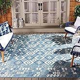 SAFAVIEH Washable Rug Outdoor Sunrise Collection - 8' x 10', Grey & Blue Ivory, Non-Shedding & Easy to Clean, Ideal for Patio