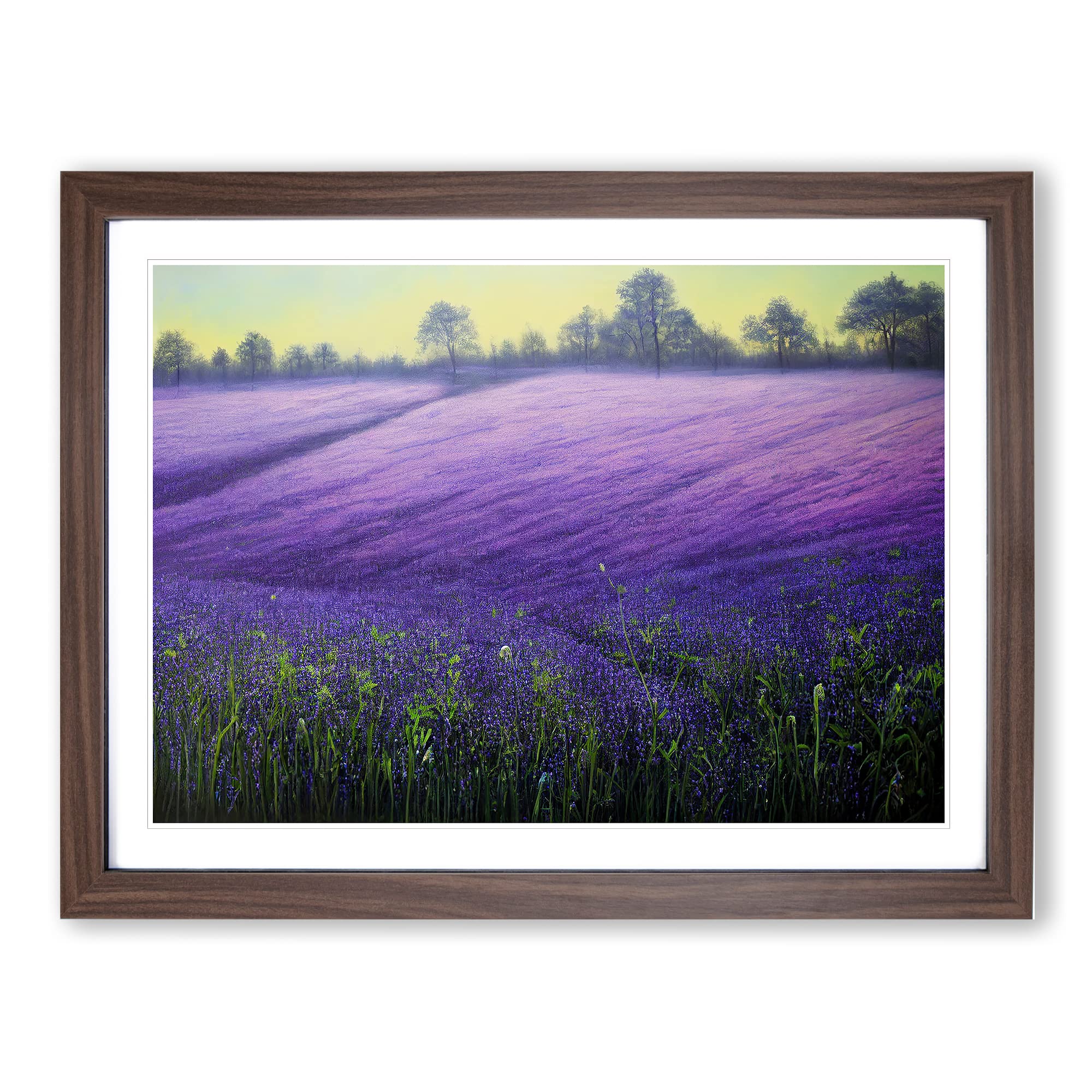 Enthralling Bluebell Field Framed Print | A4 Walnut Framed Wall Art | Ready to Hang | Modern Nature Picture | Living Room Bedroom Lounge Office