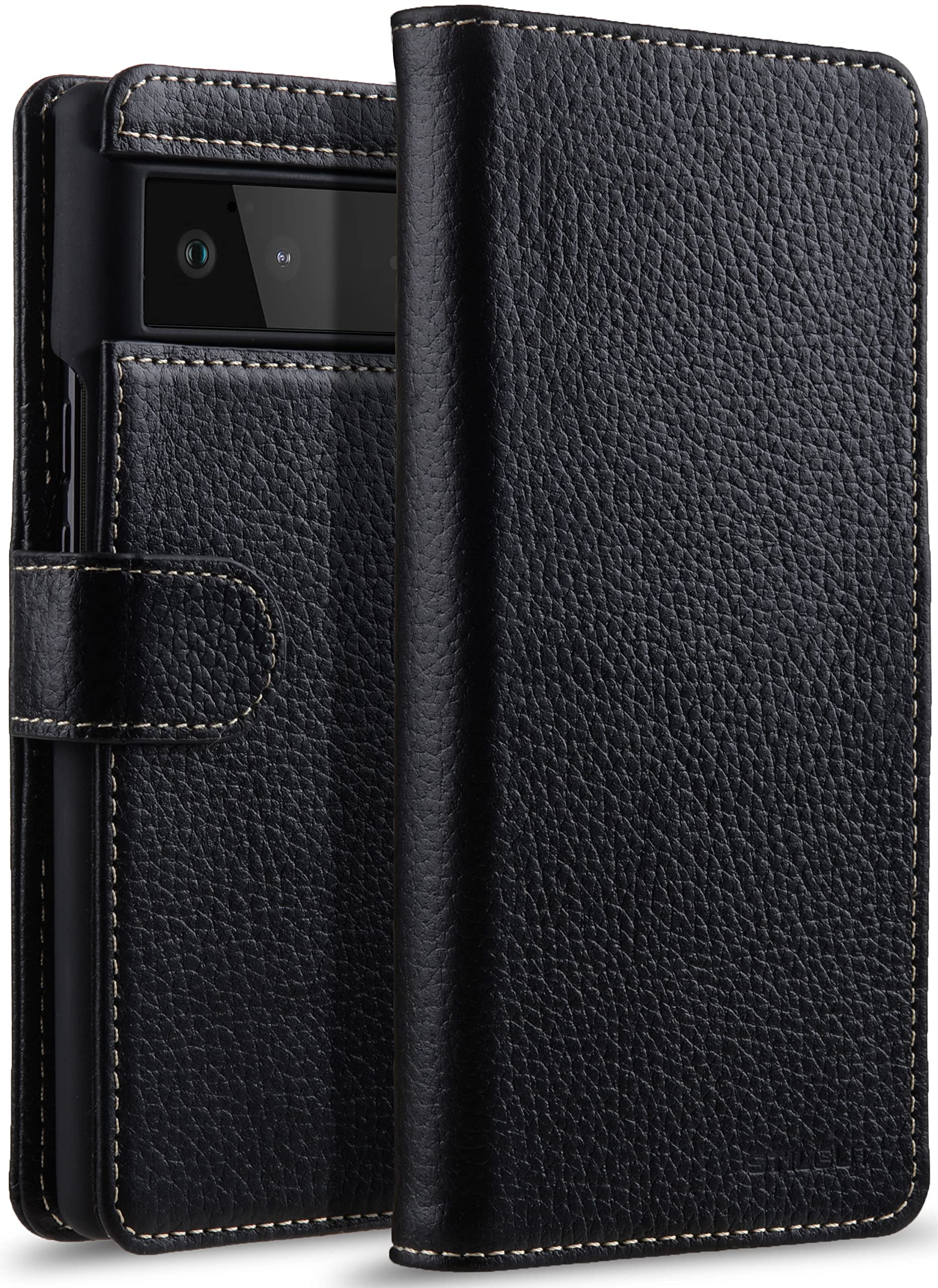 StilGut Talis Compatible with Google Pixel 6 Phone Case with Leather Card Slot, Flip Cover, Wallet Phone Cases, Leather Phone Covers with Compartments & Closure - Black