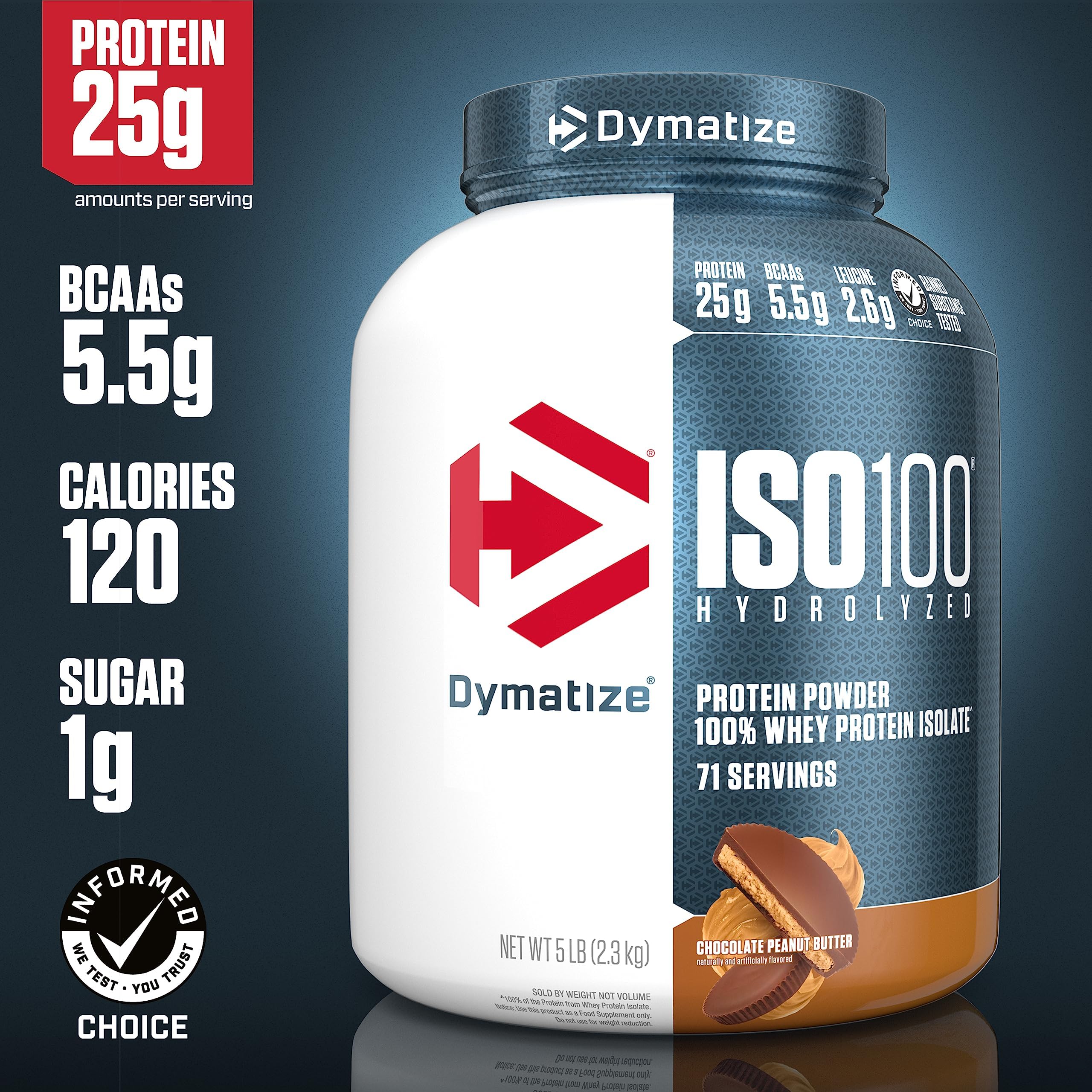 Dymatize Elite Casein Protein Powder, Slow Absorbing with Muscle Building Amino Acids & ISO 100 Whey Protein Powder with 25g of Hydrolyzed 100% Whey Isolate, Chocolate Peanut Butter, 5 Pound
