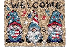 TEZKIM Latch Hook Kits for Adults Kids Christmas Rug Making Kits with Printed Canvas Carpet Tapestry Kits DIY Needlework Doormat Creative Gift Home Decoration 20.5Inch X13.8Inch (Beige)