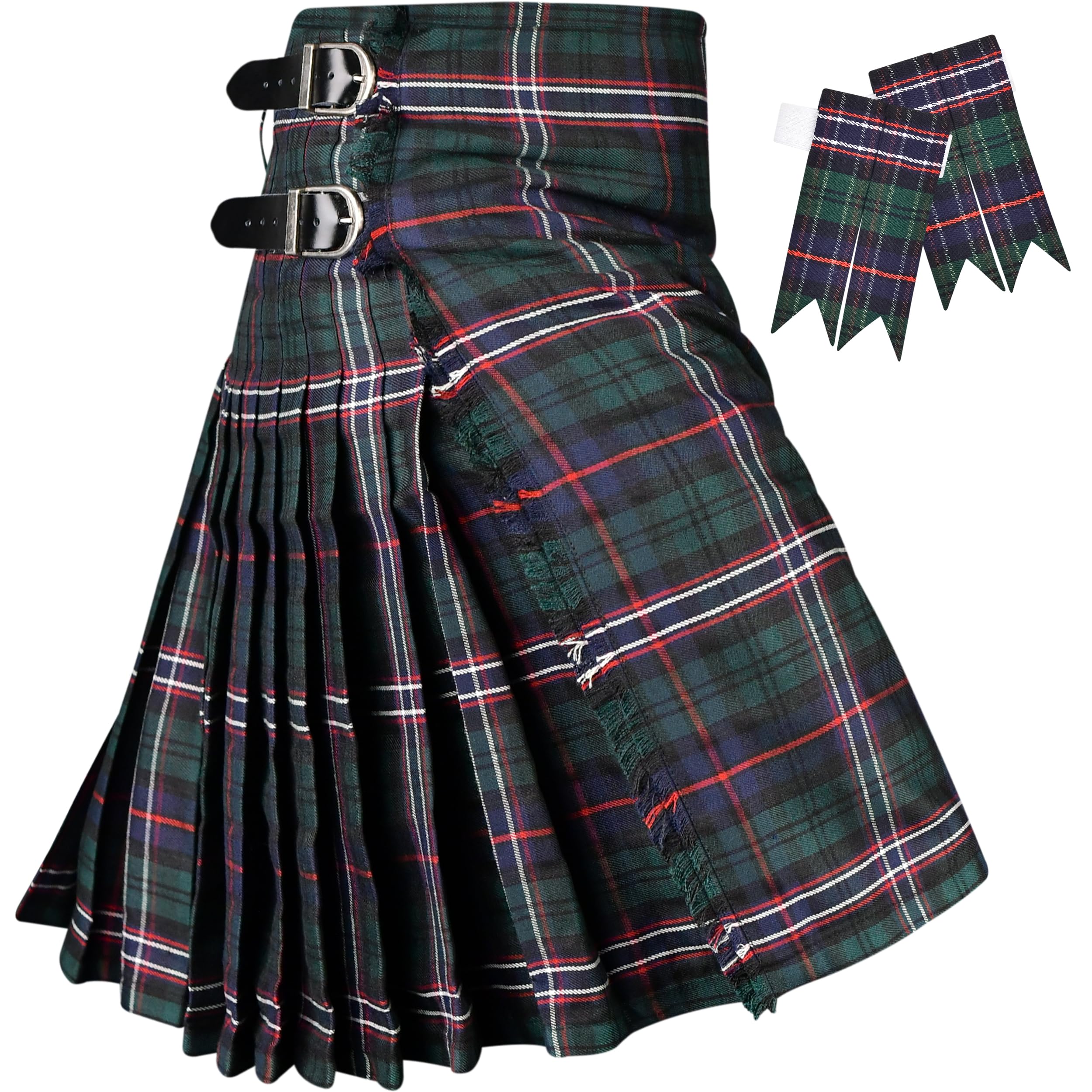 H HIGHLAND REDSTONE Kilt for Men I Scottish Tartan Kilt Polyviscose 8 Yard Traditional Mens Kilt (Scottish National, 30-32)