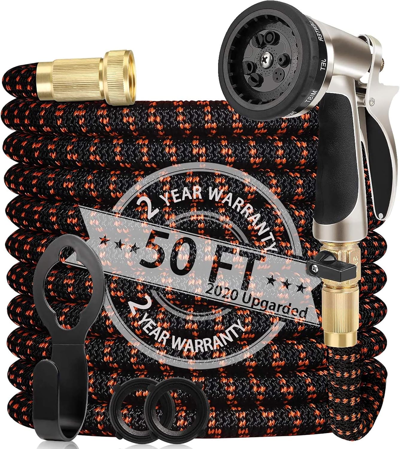 WGCC Expandable Garden Hose, 50Ft [Extra-Thick 4 Layers Latex Core] 5-in-1 Water Garden Hose with Heavy Duty 9 Function Sprayer Nozzle- Water Hose with 3/4" Solid Brass Fittings : Garden & Outdoor