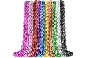 ZYFLSQ 100 Pcs Mardi Gras Beads Necklaces Bulk, 33" 7mm Multi Colors Metallic Beaded Necklaces for Party Costume Necklaces
