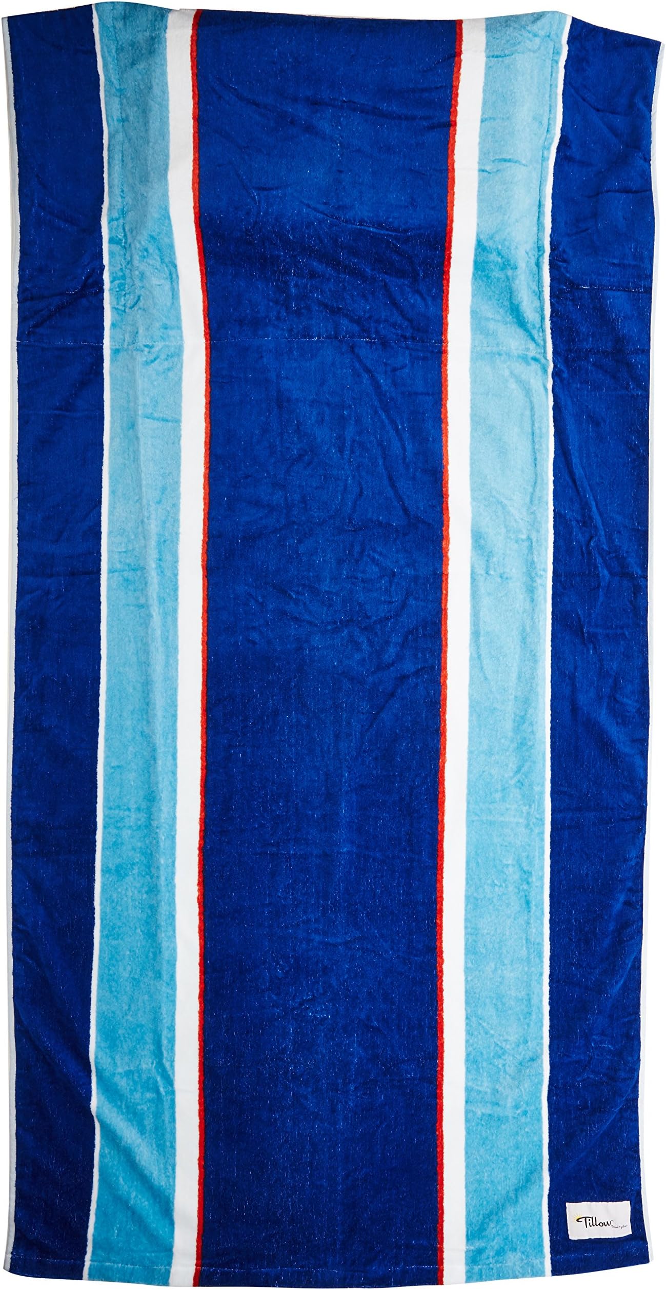 Tillow Oversized Beach Towel with Pillow, Water-resistant Pocket and Touch Screen Phone Pocket, Blue Stripe Design