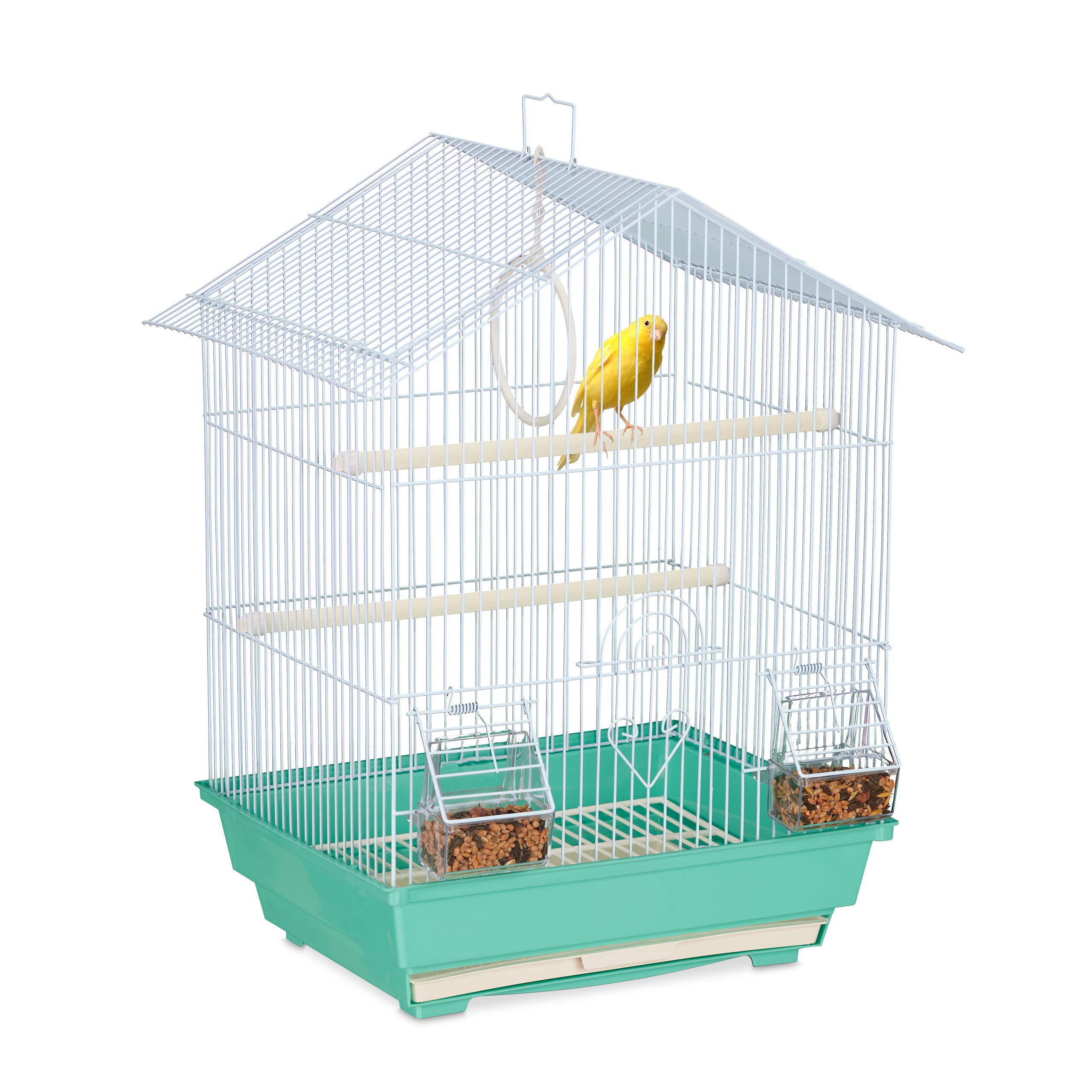 Relaxdays Bird Cage, Birdcage for Small Birds, Perches & Feeders, Metal, 49 x 39.5 x 32 cm, Green