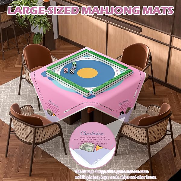 MAHJONG MAT, 39 X 39 IN LARGE MAHJONG GAMING SURFACE, NON-SLIP NOISE REDUCTION GAMING TABLE PAD, SUITABLE FOR MAHJONG, POKER, BOARD GAMES, TILE GAMES, AND DOMINOES