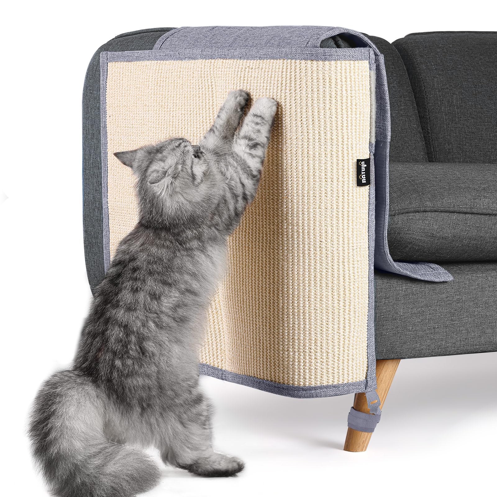 NATUYA Cat Scratch Furniture Protector Mat - Natural Sisal Sofa Shield Scratching Pad for Cats - Cat Scratch Deterrent Couch Sofa Chair (Light gray, Right)