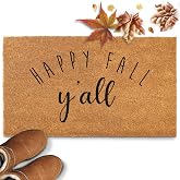 Happy Fall Y'all Doormat 30x17 Inches, Farmhouse Welcome Mat Coir | Natural Fibers, Pvc Backing, Dirt Scraper, Cozy Autumn Decor, Harvest Gift, Seasonal Decorating, Rustic Seasonal Thanksgiving