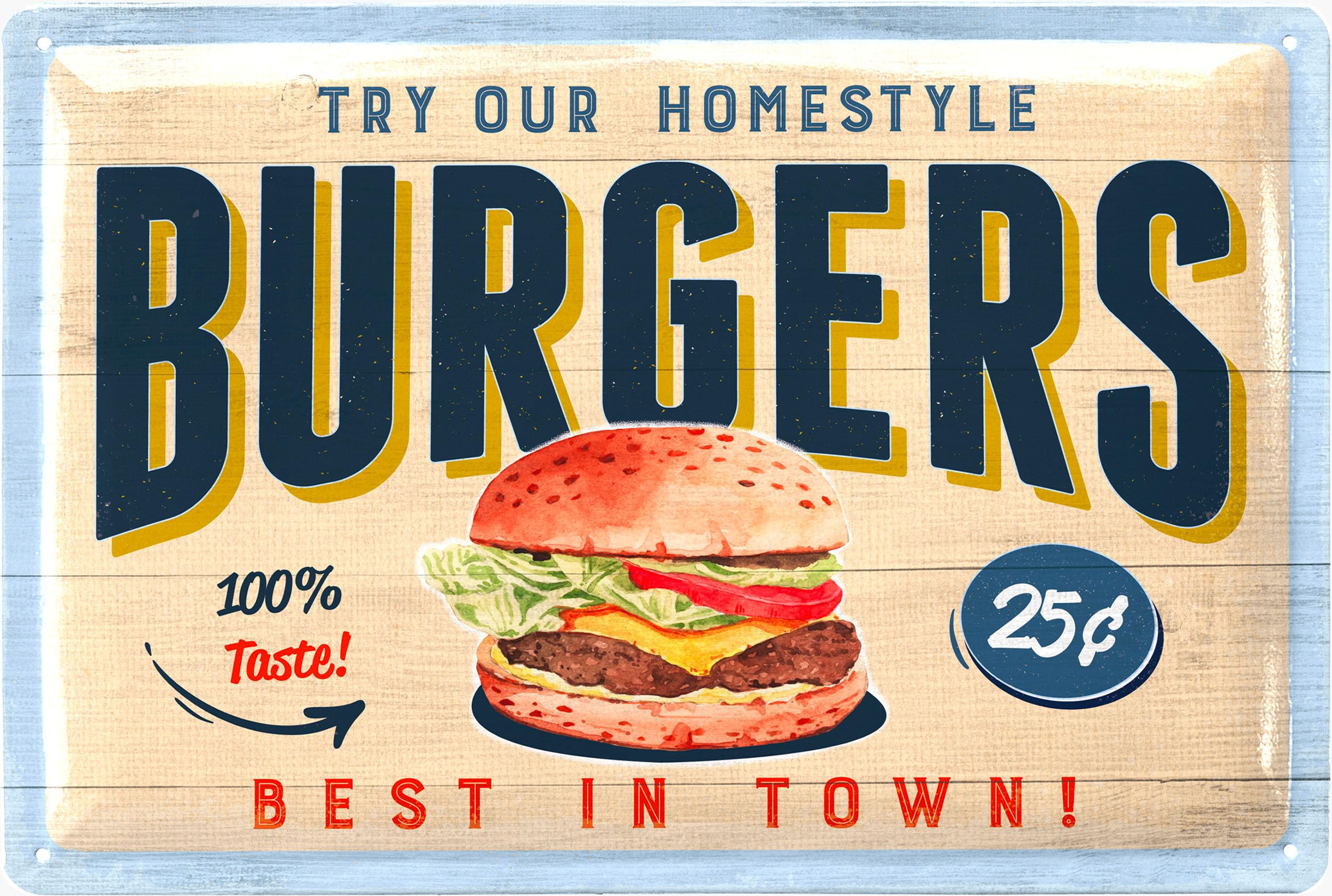 LANOLU Retro Tin Signs Kitchen – Burgers – Tin Sign BBQ Grill Sign – Retro Decoration Vintage – Barbecue Area, Garden, Bar, Kitchen Decoration – Metal Signs in 20 x 30 cm