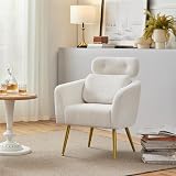 Yaheetech Tub Chair Boucle Armchair with Adjustable Headrest White view 4