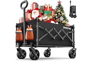 SYOCYO Collapsible Wagon Cart 330lbs Beach Foldable Wagon Lightweight & Portable Folding Utility Grocery Shopping Carts with Wheels for Shopping Garden and Sports