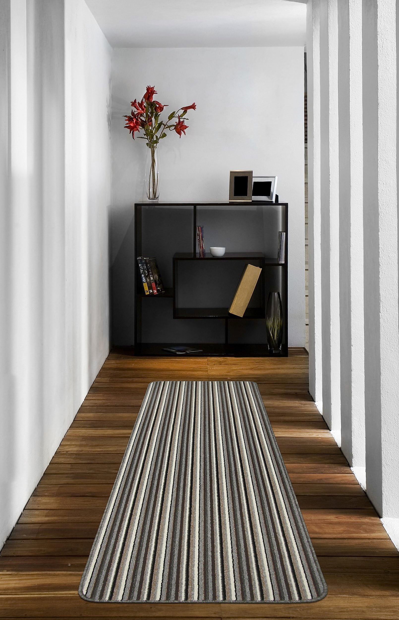 Dandy by William Armes, Ios Stripe Indoor Extra Long Runner, Silver, 240 x 67
