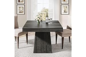 Tribesigns Square Dining Table for 4, 31.5-Inch Small Kitchen Table with Sturdy Pedestal Base, Farmhouse Dinner Table for Dining Room, Living Room, Kitchen (Gray)