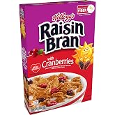 Kellogg's Raisin Bran, Breakfast Cereal, Original with Cranberries, Good Source of Fiber, 14oz Box