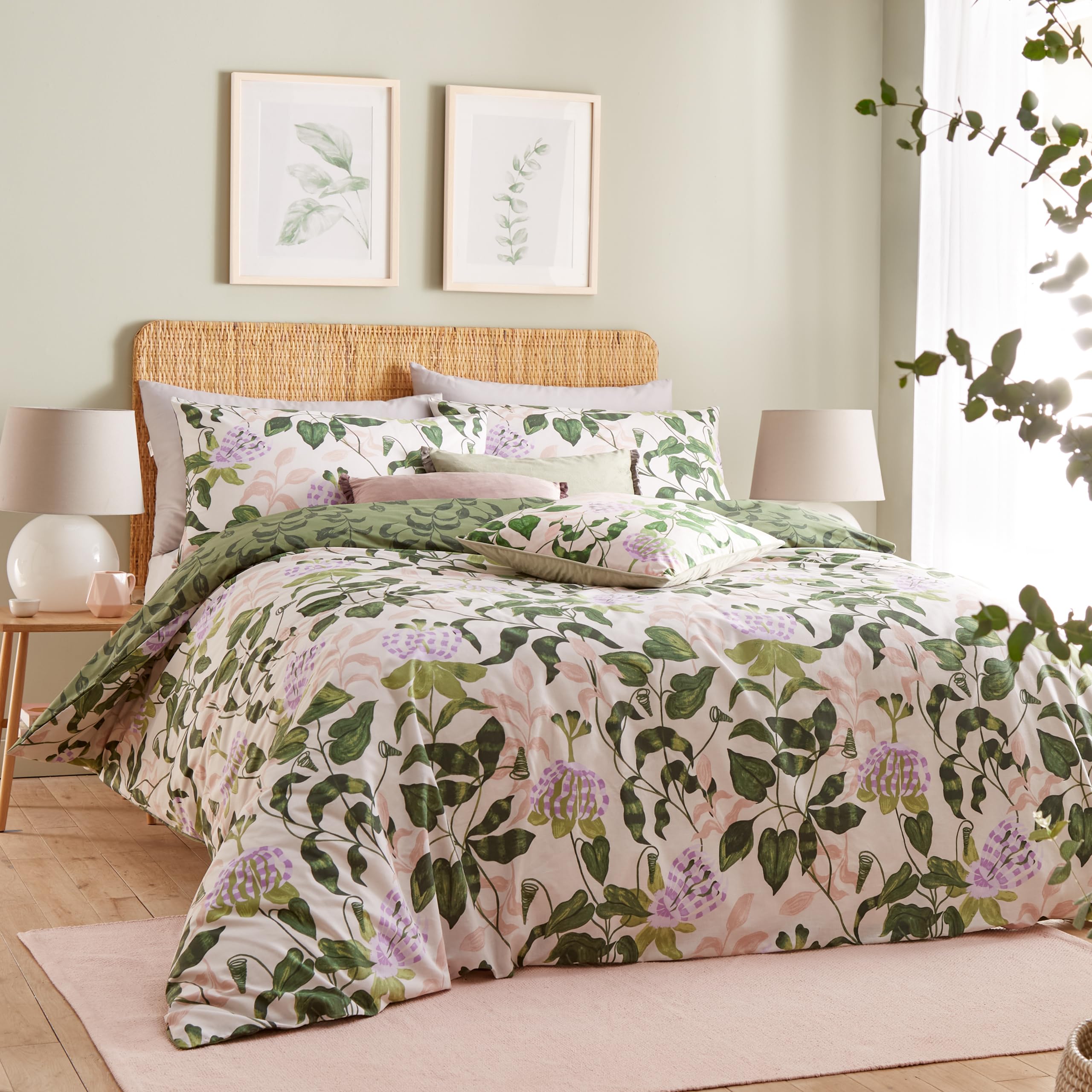 furn. Wylder Nature Passiflora Botanical Duvet Cover Set, Peach/Vine Green
