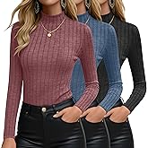 Velvelhall 3 Pack Women's Mock Turtleneck Sweater Ribbed Knit Long Sleeve Tops Soft Thermal Layering Shirts