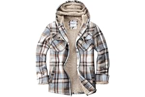 Veusna Men's Zip Up Flannel Shirt Jacket Fleece Lined Long Sleeve Plaid Coat Heavyweight Hoodie with Hood