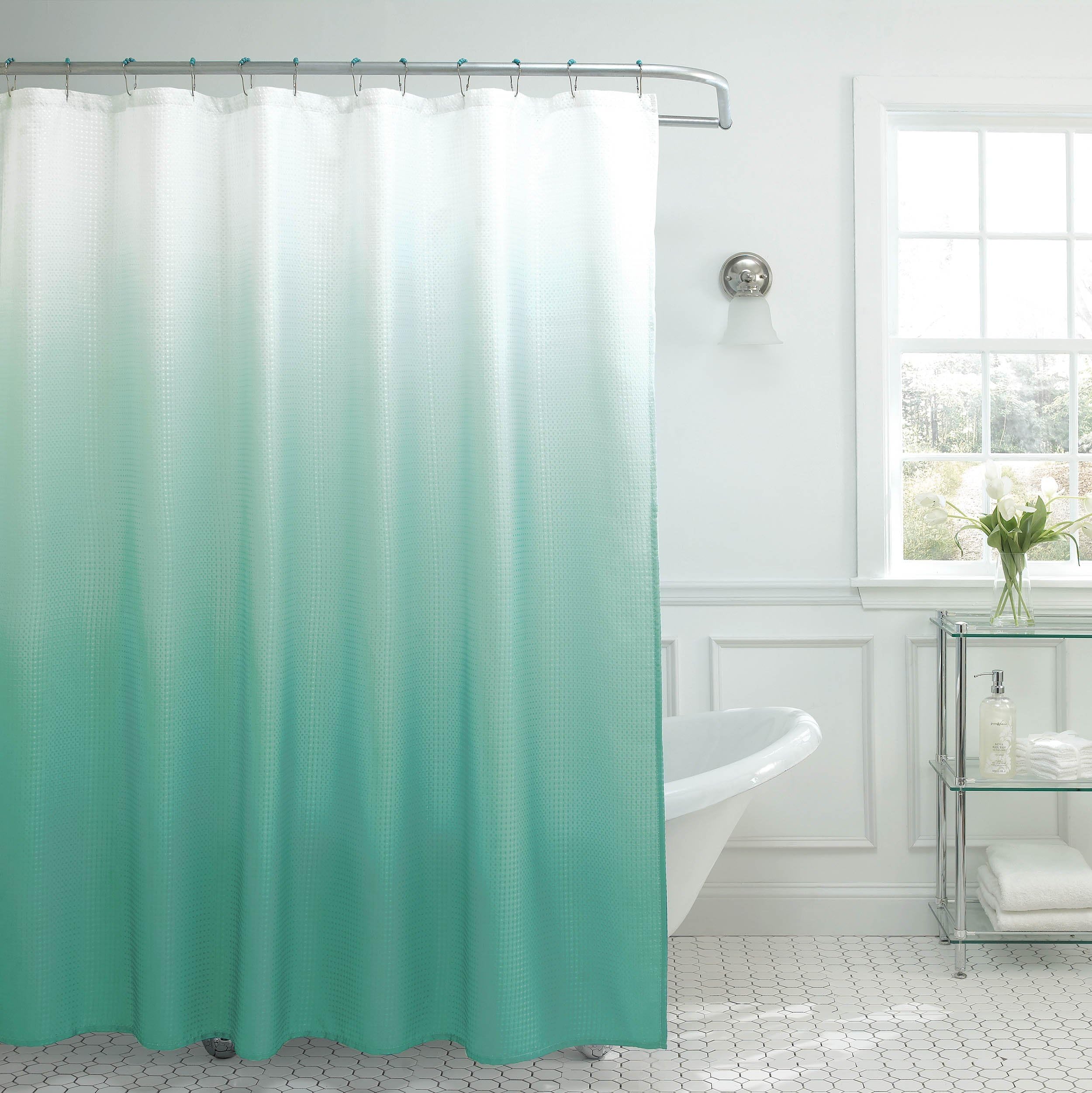 Creative Home IdeasTextured Fabric Shower Curtain Set, Includes 12 Easy Glide Metal Rings, Modern Bathroom Décor, Machine Washable, Measures 70" x 72", Marine Blue Ombre