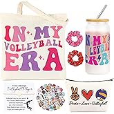JoycuFF Volleyball Gifts for Teen Girls Volleyball Stuff for Girls with Glass Cup Tote Bag Stickers Bracelets Makeup Bag Hairband Cute Volleyball Christmas Gift Set for Team Players Sports Lovers