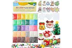 30,000 Fuse Beads Kit-30 Individual Packs of Iron Beads Set with 3 Pegboards, 5 Ironing Paper, 10 Patterns, Gifts for Birthda