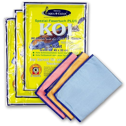 AQUA CLEAN Koi Mikrofaser Tuch Spezialfaser, zum Reinigen Trocknen Polieren, Set 9-teilig (3x 3 Stück), 45x33cm