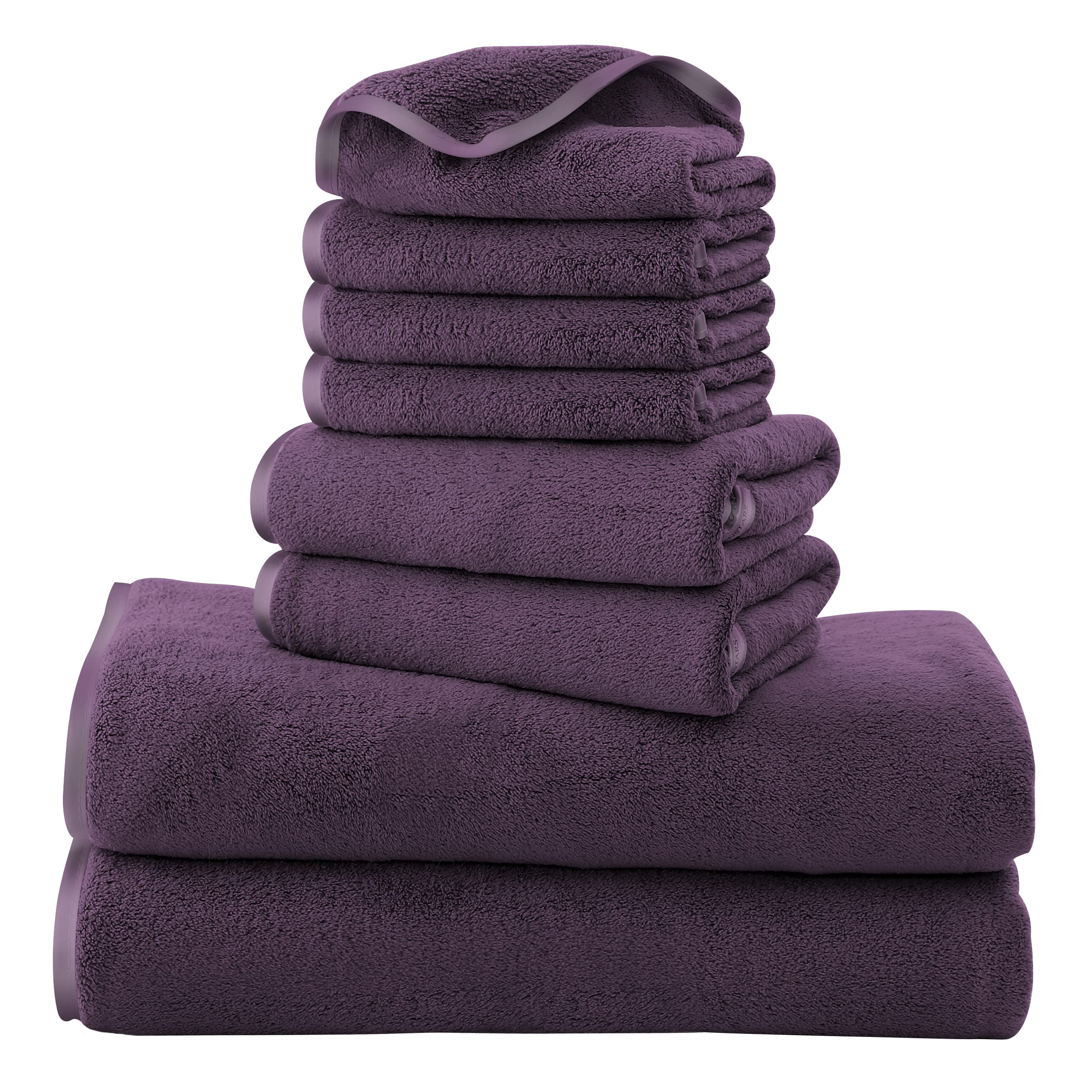 Photo 1 of Cosy Family Microfiber 8-Piece Towel Set, 2 Bath Towels, 2 Hand Towels, and 4 Wash Cloths, Ultra Soft Highly Absorbent Towels for Bathroom, Gym, Hotel, Beach and Spa (Grape Purple)