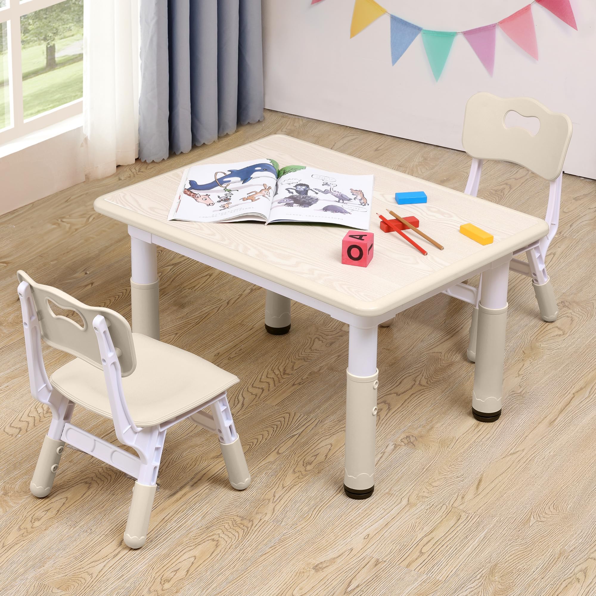 Adjustable Kids Table & Chairs Set for Ages 3-8