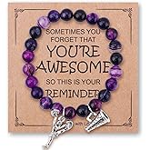 Mikovivi Cheer Bracelet, Purple Agate Smooth Cheerleading Beaded Bracelet Charming Mysterious Cheerleader Gifts with Encouragement Card Cheer Stuff with Cheerleader Pendant for Cheering Squad