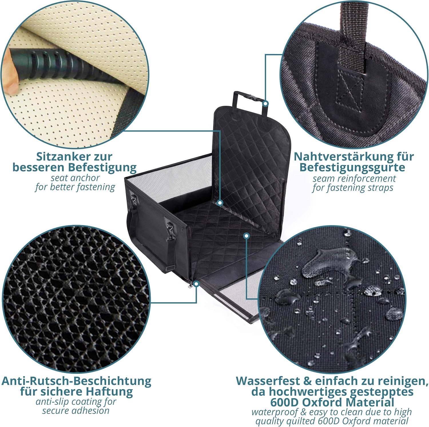 Smartpeas Dog Car Seat, Two Sizes, Quilted Surface & Anti-Slip Coating, Secure Fiberglass Rods, Universal Strap Installation - Image 4