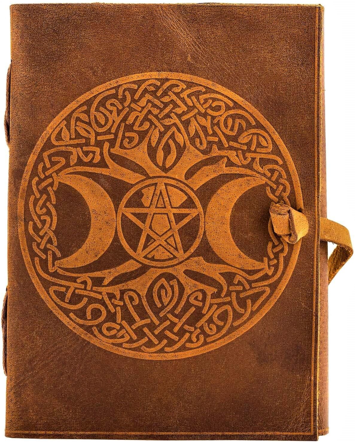 URBAN LEATHER B6 Vintage Leather Bound Journal for Men Women Circle of Life Celtic Moon Tree Embossed Artist Drawing Sketchbook Diary Travel Gift Writing Notebook